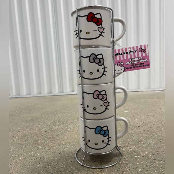 NWT Hello Kitty Different Colored Bows 4pc Stacked Ceramic Mug Set. 10oz - Picture 6 of 7